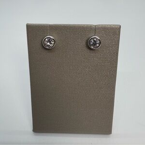 Silver Round Certified Moissanite Bezel Stud Earrings 1CTW, Brand New